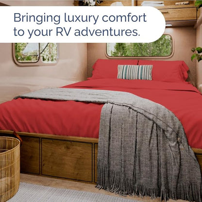RV Short Queen Sheet Set 60 X 75 - 4 Piece RV Short Queen Bed Sheets - Ultra Soft, Breathable & Cooling - Designed for Bunks, Trailers & Campers - Fits 8” to 12" Mattress - Hotel Luxury Bedding - Red