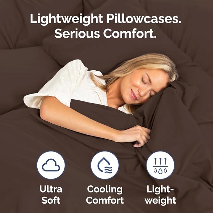 King Standard Pillow Cases Set of 4 - Soft Hotel Quality Pillowcase Covers - Comfy Bedding for Women, Men, Kids & Teens - Machine Washable Pillow Protectors - 4 Piece Set - King Standard Size Brown
