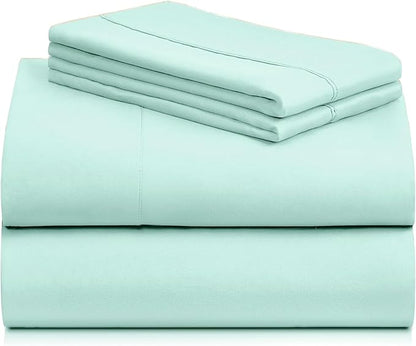 LuxClub 4 PC Sheet Set Bed Sheets Deep Pockets 16" Eco Friendly Wrinkle Free Cooling Machine Washable Hotel Bedding Silky Soft - Aquamarine Full
