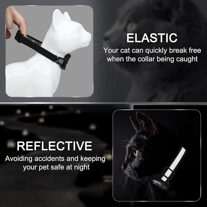 Reflective AirTag Cat Collar, Integrated Cat Collar with Air Tag Holder | Built in AirTag Holder, Adjustable 7-13in for Cats, Kittens and Puppies, Safety Elastic Band, Reflective for Night Walking