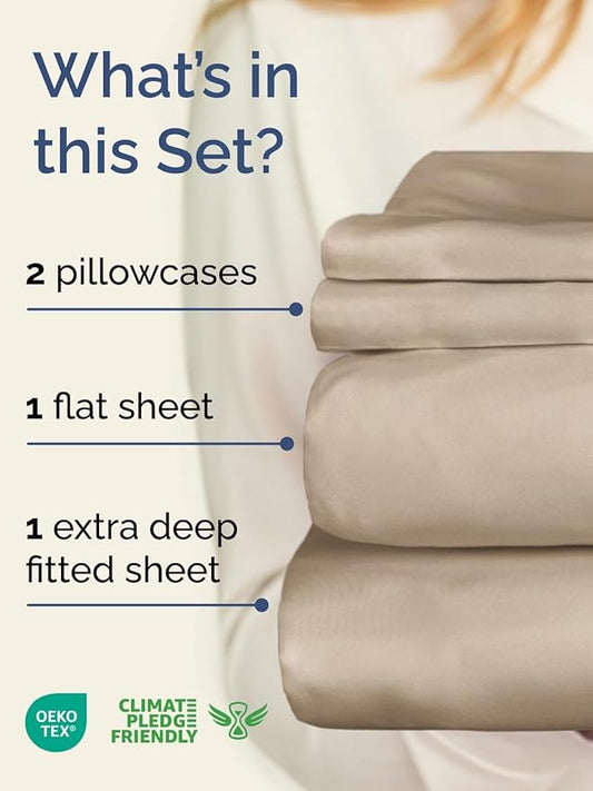 Extra Deep Twin XL Sheet Set - 4 Piece Breathable and Cooling Sheets - Hotel Luxury Bedding for Women, Men, Kids & Teens - Easy & Secure Fit - Soft, Wrinkle Free and Comfy - Extra Deep Pockets - Cream