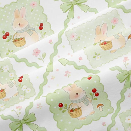 Green 7-Piece Rabbit Comforter Set King Size, White Gingham Patchwork Bedding Set for Girls Includes 1 Comforter 104"x90", 2 Pillowcases, 1 Fitted Sheet, 1 Flat Sheet, 2 Pillow Shams