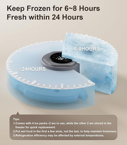 Casfuy Automatic Cat Feeder Cordless - Automatic Cat Food Dispenser for Wet Moist Food with 4 Ice Packs Rechargeable Auto Feeder for Cats Small Dogs with Programmable Timer Low Battery Indicator