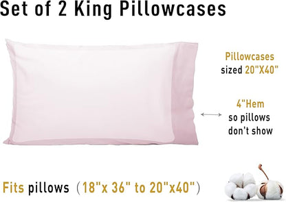 Sunflower King Pillowcases Set of 2, 100% Cotton King Pillow Cases 2, 20×40 inches Light Pink, Soft and Breathable