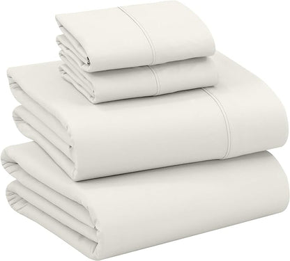 RUVANTI 100% Cotton Sheets – Queen Size Percale Bedding, Cooling & Breathable, Durable with a Crisp, Soft & Comfortable Feel, 16" Deep Pocket, 4-Piece Set, Ivory