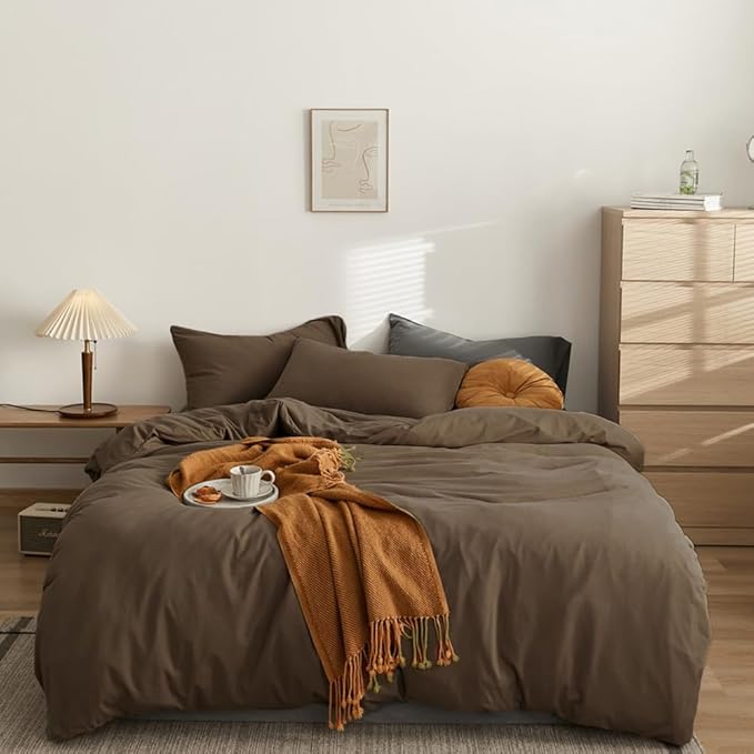 CLOTHKNOW Chestnut Brown Queen Comforter Set Mocha Coffee Bedding Comforter Sets Dark Brown Queen Comforter with 2 x Pillow Cases Soft