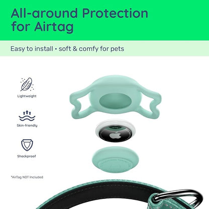 Airtag Dog Collar, Reflective Ultra-Durable Nylon Padded with QR Buckle & IP68 Waterproof Air Tag Holder Compatible for Apple AirTag, Comfortable for Small Medium Large Dogs (Green,XL)