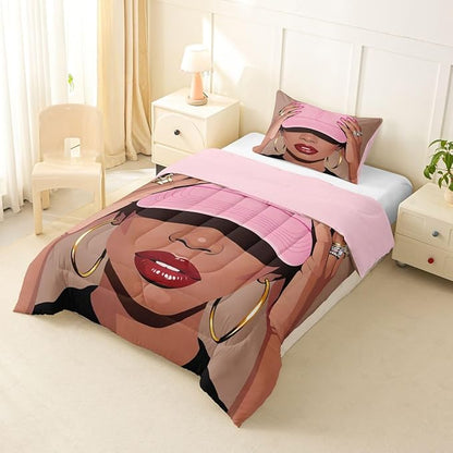 Erosebridal Black Girls Twin Size Bedding Set Fashion Black Woman Comforter Set For Girls Kids Vogue Fashionable Gorgeous Quilt For Teens Children Women African Princess Magical Bedding Comforter Sets