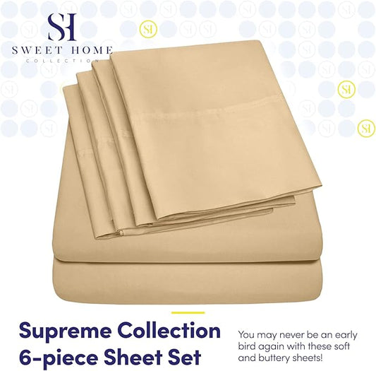 Full Size Bed Sheets - 6 Piece 1500 Supreme Collection Fine Brushed Microfiber Deep Pocket Full Sheet Set Bedding - 2 Extra Pillow Cases, Great Value, Full, Camel