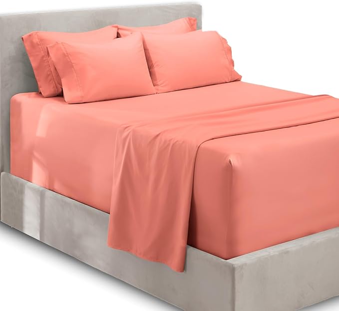 Hearth & Harbor Extra Deep Pocket Sheets - Fits Mattress 18-24 Inches Deep - Extra Deep Pocket California King Size - 6 Piece Cal King Sheets - Cal King, Misty Rose