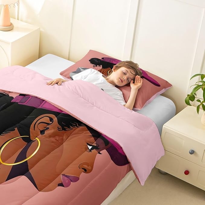 Erosebridal Black Girls Girls Comforter Set Toddler Size Fashion Black Woman Bedding Set Vogue Fashionable Gorgeous Quilt for Kids Children Women Bedroom Decor African Princess Magical Down Comforter