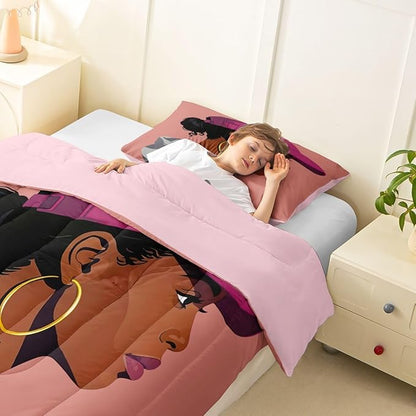 Erosebridal Black Girls Girls Comforter Set Toddler Size Fashion Black Woman Bedding Set Vogue Fashionable Gorgeous Quilt for Kids Children Women Bedroom Decor African Princess Magical Down Comforter