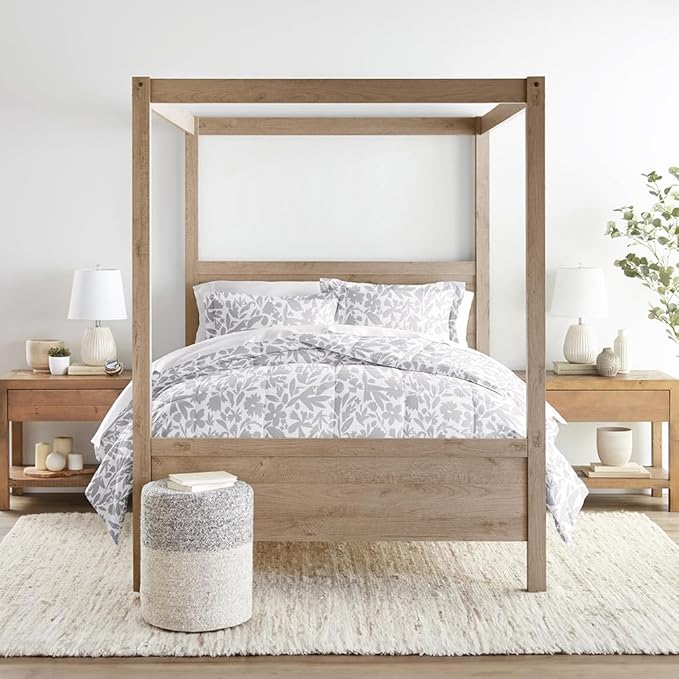LINENS & HUTCH Comforter Set Patterned Microfiber All Season Down-Alternative Ultra Soft Bedding in Abstract Garden - Full/Queen Abstract Garden Light Gray
