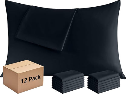 Pillowcases Queen 12 Pack, 20x30 Pillow Cases with Envelope Closure, Soft Plain Brushed Microfiber Covers Breathable Wrinkle-Resistant, Black