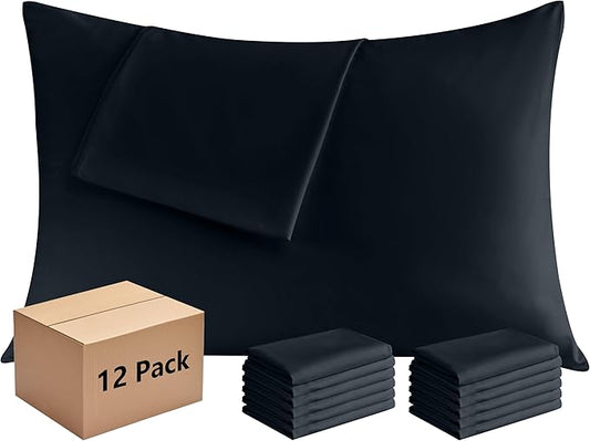 Pillowcases King 12 Pack, 20x36 Pillow Cases with Envelope Closure, Soft Plain Brushed Microfiber Covers Breathable Wrinkle-Resistant, Black