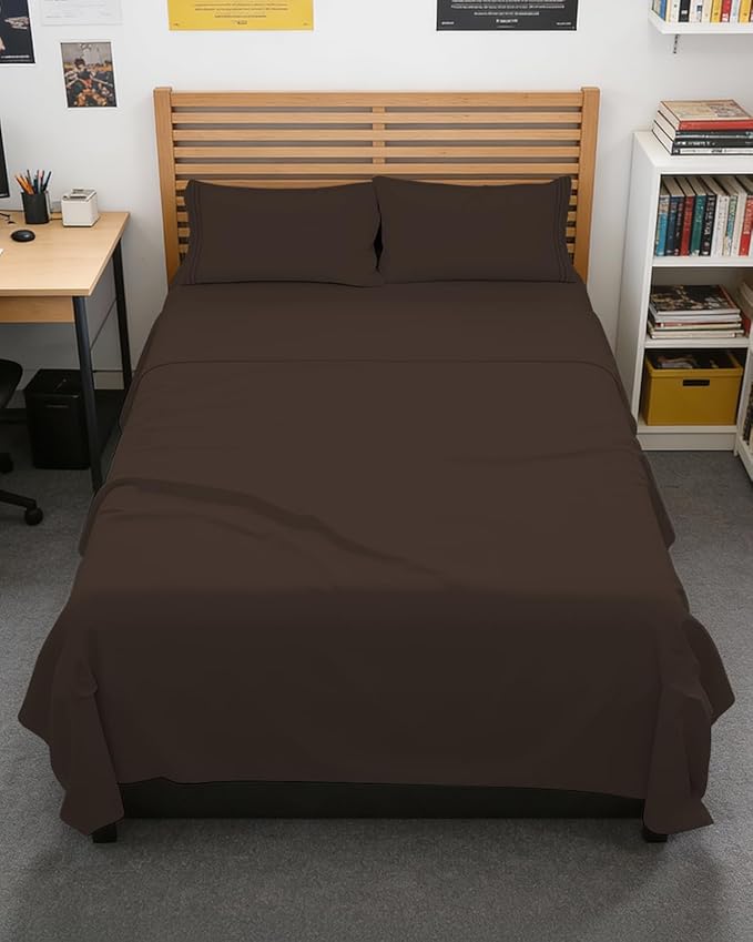 Full XL Bed Sheet - 4 Piece Full XL Bed Sheets Set - Soft, Breathable & Cooling - Hotel Luxury Bedding for Women, Men, Kids, Teens, Boys & Girls - Deep Pockets, Comfy, Fade and Wrinkle Free - Brown