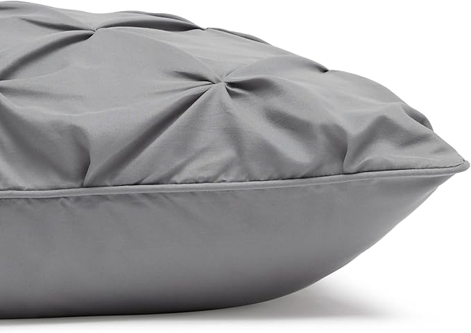 Amazon Basics Soft, Warm Pinch Pleat Design Comforter Set, All-Season Down-Alternative 3-Piece Bedding Set with Piped Edges, Full/Queen Size, Dark Grey