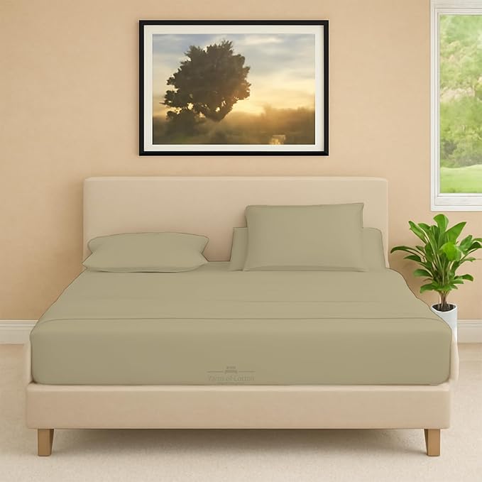 Split Head Flex 1 Qty Fitted Sheet for Adjustable Bed, Queen 39" Split Down from The Top, 100% Egyptian Cotton 600 Thread Count, 18" Deep Pocket, Super Soft Wrinkle Free, Beige
