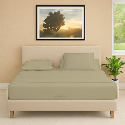 Split Head Flex 2 Qty Fitted Sheet for Adjustable Bed, Cal King 36" Split Down from The Top, 100% Egyptian Cotton 600 Thread Count, 18" Deep Pocket, Super Soft Wrinkle Free, Beige