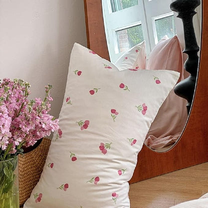 Floral Comforter Set Queen Size - 3 Pieces Pink White Floral Comforter Bedding Sets Tulips Pattern,Queen Bed in a Bag with Heart Comforter and 2 Pillowcases