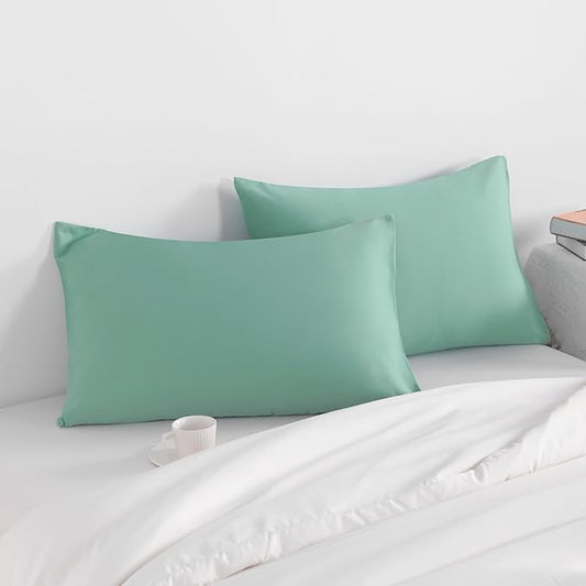 NTBAY Standard Pillow Cases Set of 2, 2 Pack Brushed Microfiber 20x26 Pillow Cases, Soft, Wrinkle, Fade, Stain Resistant Mint Green Pillow Cases with Envelope Closure, 20x26 Inches, Mint Green