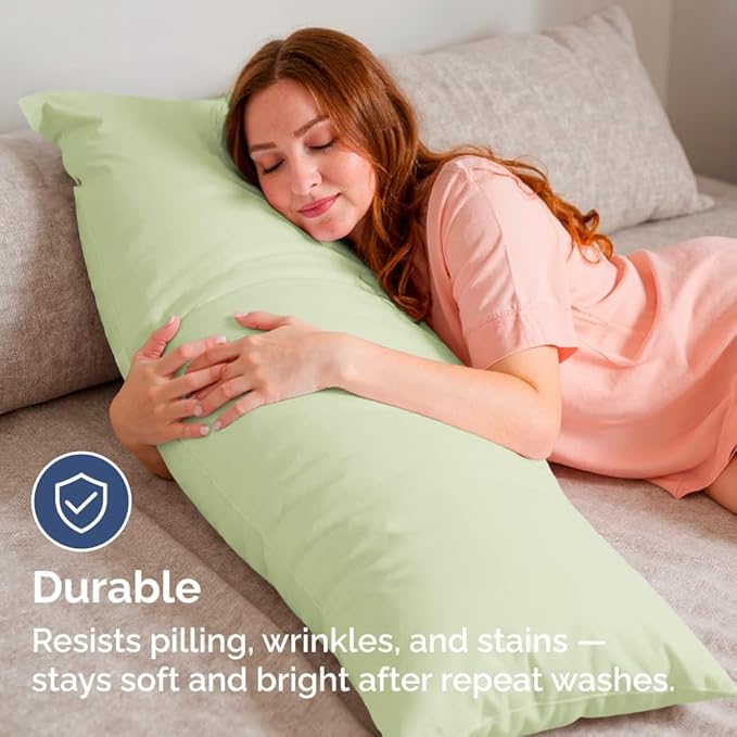 Body Pillowcases Set of 2-20x54 Long Body Pillow Case - Soft Body Pillow Cover for Sleeping & Side Sleepers - Comfy, Wrinkle & Fade Free - Machine Washable w/Envelope Enclosure Light Sage Green