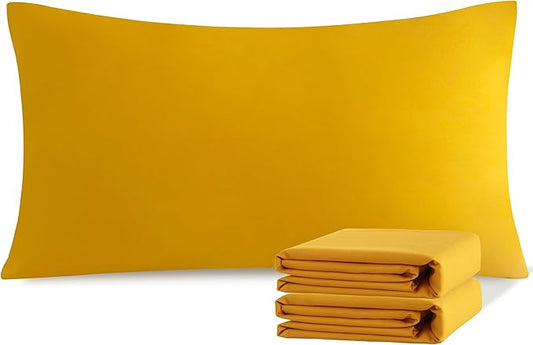 NTBAY King Pillowcase Set - 2 Pack Brushed Microfiber 20x40 Pillowcases - Soft, Wrinkle-Free, Fade-Resistant, Stain-Resistant, Ginger Yellow Pillowcases with Envelope Closure - 20x40 Inches