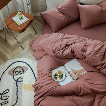 LifeTB Brick Red Duvet Cover Full Size Soft Jersey Knit Cotton Bedding Set Minimalist Clay Rust Red Comforter Cover 3 Pieces Solid Color Bedding Set Knitted Cotton Duvet Cover with 2 Pillowcases