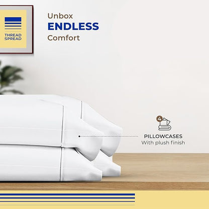 Thread Spread 100% Egyptian Cotton Pillow Cases Queen Size Set of 4 - Luxury 600 Series Bliss Collection Queen Pillow Cases (Pack of 2, White), Hotel Cotton Pillowcases, Sateen Finish