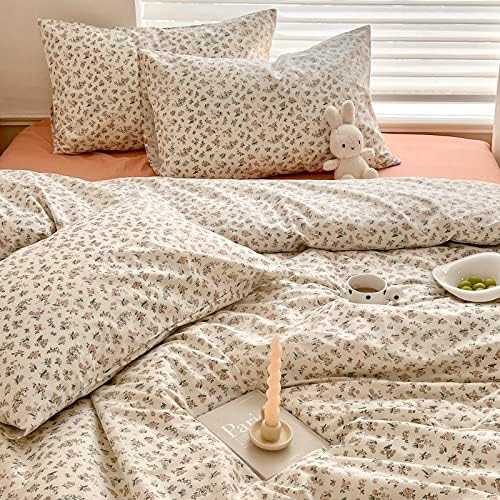 mixinni Boho Floral Girls Duvet Cover Set Twin Size Soft Cotton Comforter Cover Set Farmhouse Shabby Chic Flower Duver Cover for Women, 1 Cute Floral Duver Cover and 2 Pillowcases for All Seasons