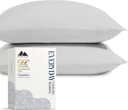 Mayfair Linen 100% Organic Cotton King Size Pillow Cases Set of 2 - Soft Hotel Quality Covers for King Size Pillows (Light Grey), Authentic GOTS Certified, Crisp, Cooling Percale Cotton Pillowcases