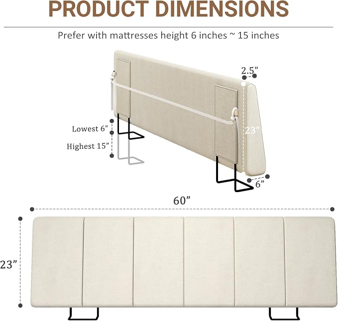 Queen Size Headboard Only-No Assembly Required, Beige | Easy to use no assembly required, Linen fabric and extra-thick foam for added comfort, Modern style headboard queen size