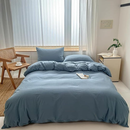 FACE TWO FACE Bedding Duvet Cover Set100% Washed Cotton Duvet Cover Linen Like Textured Breathable Durable Soft Comfy (Full, Deep Gray Blue)