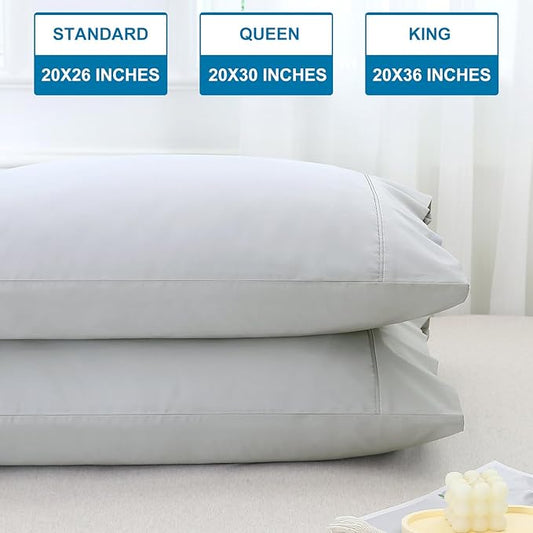 WINLIFE Standard Size Pillow Cases 2 Grey 100% Egyptian Cotton Standard Pillowcases Set of 2 (20''×26''), Soft and Breathable Pillow Case, Grey
