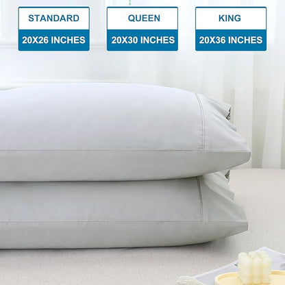 WINLIFE King Size Pillow Cases 2 Grey 100% Cotton Egyptian King Pillowcases 2 Pack (20''×36''), Soft and Breathable Pillow Cover, Grey