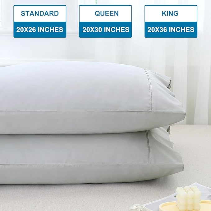 WINLIFE Cotton Pillow Cases Queen Size Set of 2, Solid Pillowcases 20x26 Inches, Soft Breathable Long Staple Cotton Pillowcases with Envelope Closure, Light Grey