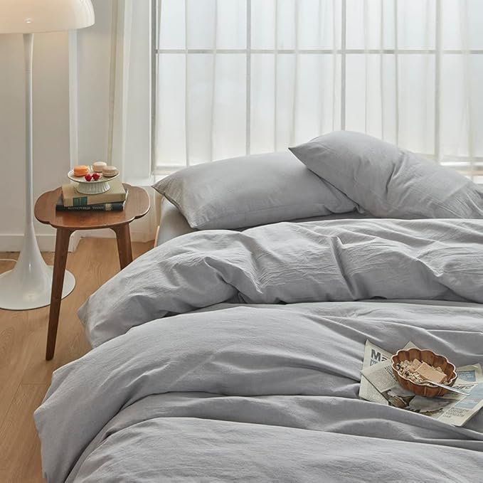 FACE TWO FACE Bedding Duvet Cover Set100% Washed Cotton Duvet Cover Linen Like Textured Breathable Durable Soft Comfy (California King, Lavender Grey)