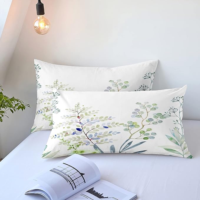 YIYEA Pillow Cases Queen Size Set of 4, Ultra Soft 1800TC Hotel Quality Double Brushed Microfiber Embroidered Pillowcases and Floral Pillow Covers, Envelope Closure, Fade Resistant (20"x30")