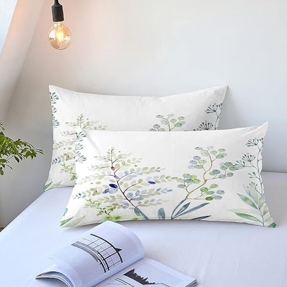 YIYEA Pillow Cases Queen Size Set of 4, Ultra Soft 1800TC Hotel Quality Double Brushed Microfiber Embroidered Pillowcases and Floral Pillow Covers, Envelope Closure, Fade Resistant (20"x30")