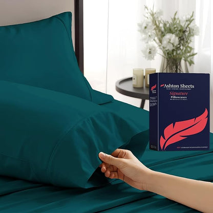 Ashton Sheets 100% Egyptian Cotton Pillow Cases King Size Set of 2 - Luxury 1200 Thread Count Sateen Weave Teal Pillow Covers, Soft & Breathable Extra Long Staple Pillowcases, Fits King Size Pillows