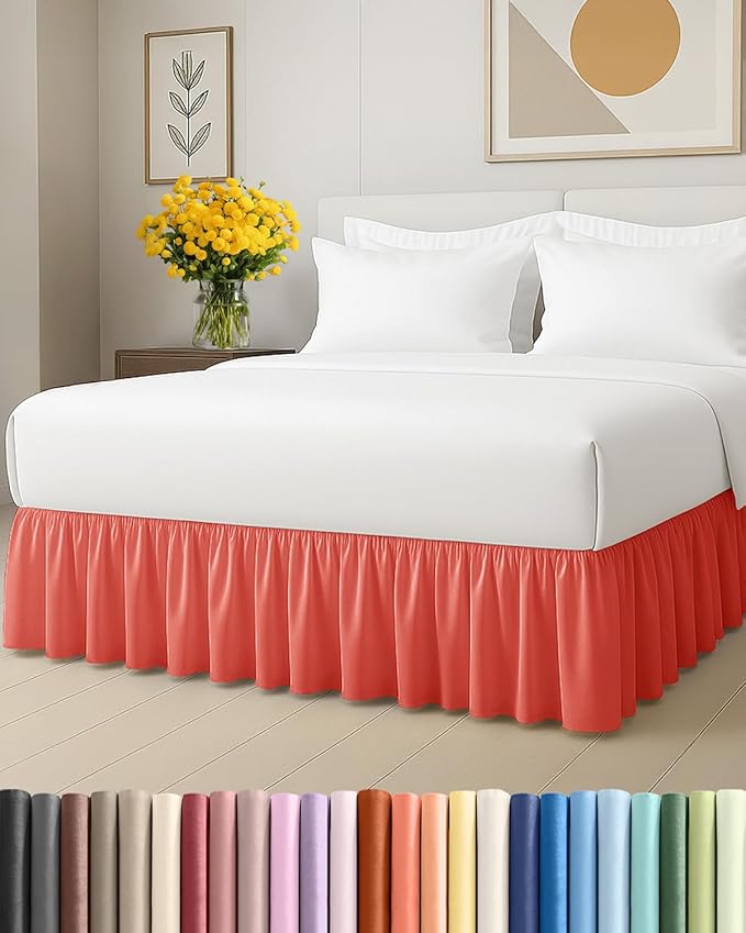 Bedskirt Queen Size Ruffle - 15 inch Drop Dust Ruffle Bed Skirt with Platform - Ultra-Soft, Easy Fit, Premium Hotel Quality - Wrinkle, Fade & Shrink Resistant - for Women, Men, Kids and Teens - Coral