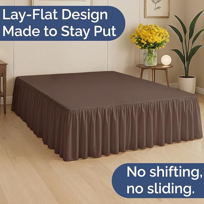Bedskirt Full Size Ruffle - 18 inch Drop Dust Ruffle Bed Skirt with Platform - Ultra-Soft, Easy Fit, Premium Hotel Quality - Wrinkle, Fade & Shrink Resistant - for Women, Men, Kids and Teens - Brown