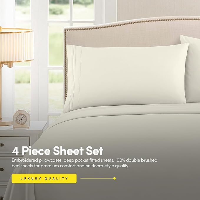 Sweet Home Collection RV Bed Linen Set, Short Queen, Ivory - 1500 Supreme Collection, 6Pc, Deep Pocket, Wrinkle & Fade Resistant, Microfiber, Luxury Sheet Set