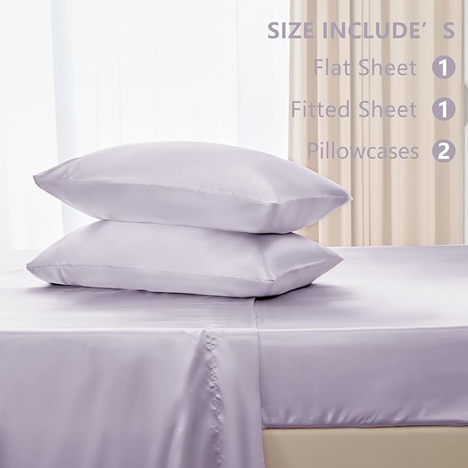 CozyLux Satin Sheets King Size Sheet Set - 4 Piece Silky King Sheets, Luxury Taro Purple King Bed Set with Smooth and Soft Microfiber, Includes 1 Fitted Sheet, 1 Flat Sheet and 2 Pillowcases