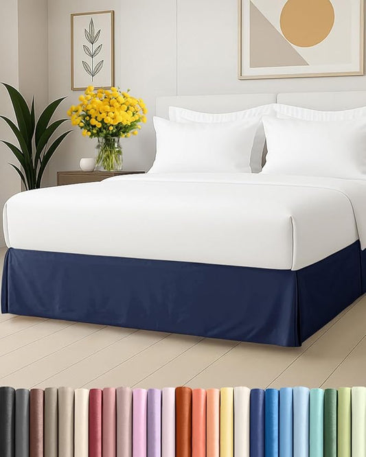 Pleated Bed Skirt Twin Size - 3 Sided Pleated Bed Skirt Twin - Ultra-Soft, Easy Fit with 12 Inch Tailored Drop - Hotel Quality, Wrinkle Free & Fade Resistant - for Women, Men, Kids and Teens - Navy