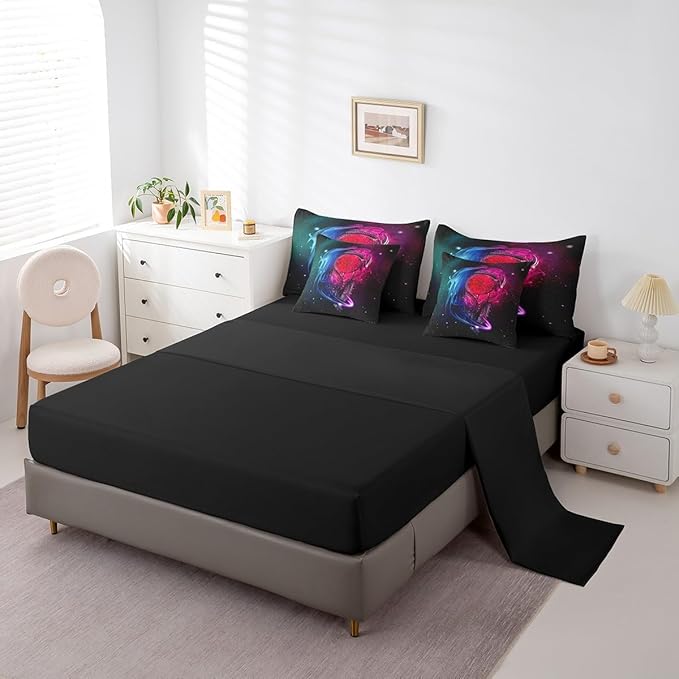 Erosebridal Gothic Dragon Dream Catchers 7 Piece Comforter Set Full Bed in a Bag,Purple Blue Galaxy Bohemian Feather Bedding Sets Antique Animal Pterosaur Sheet Set with Comforter