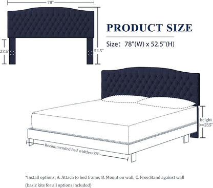 Furpopup Linen Upholstered Headboard King/Cal King Size Latest Model Wall Mount, Bed Frame Mount, Featuring High-Density Sponge Padding, Luxury Texture Easy Assembly Comfort and Style-Navy Blue
