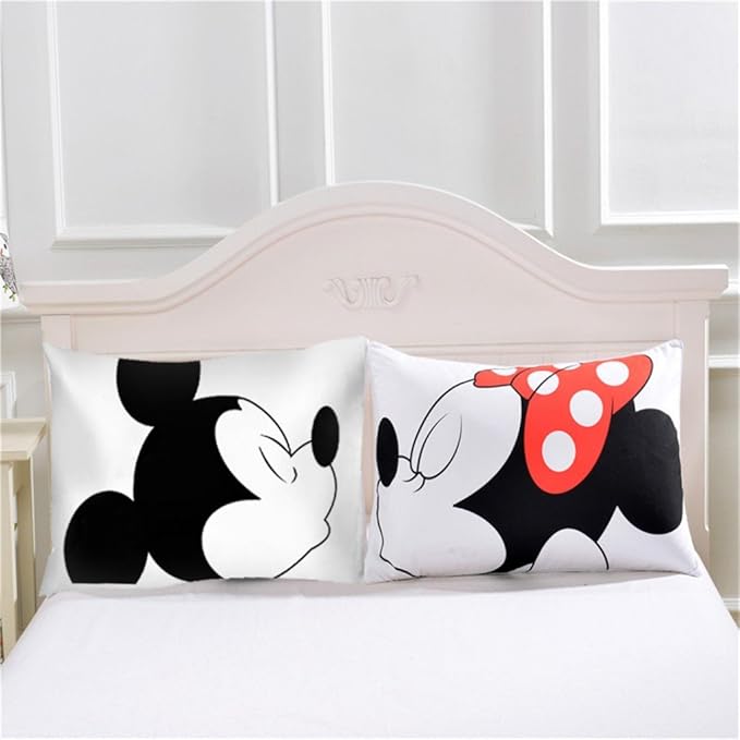 Microfiber Reversible Printing Mickey Mouse Couples Duvet Cover 3PCS Bedding Set with Zipper Closure - Ultra Soft Lightweight and Easy Care, King