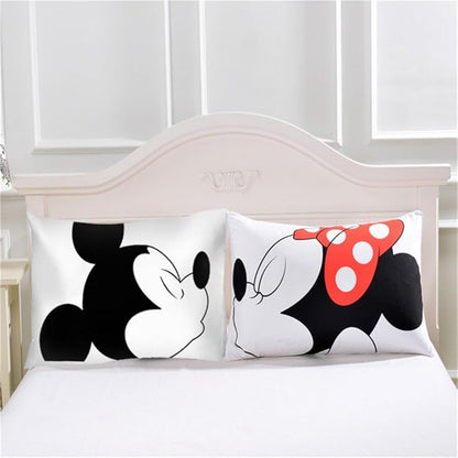 Microfiber Reversible Printing Mickey Mouse Couples Duvet Cover 2PCS Bedding Set with Zipper Closure - Ultra Soft Lightweight and Easy Care, Twin