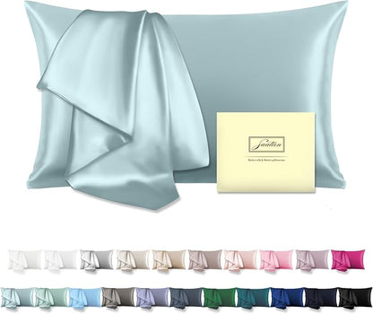 Mulberry Silk Pillowcase for Hair and Skin Queen Size 20"X 30" Pillow Case with Hidden Zipper Soft Breathable Smooth Cooling Silk Pillow Covers for Sleeping (Haze Blue,Queen,1Pcs)